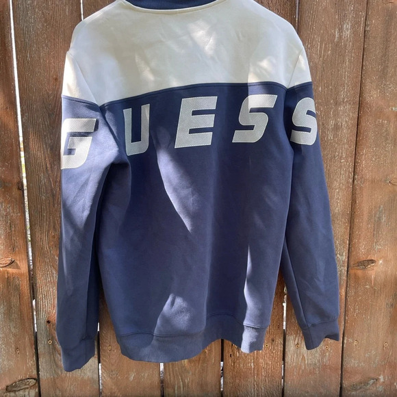 GUESS Men’s Colorblock Blue White Long Sleeve Sweatshirt Size Small - Picture 10 of 13